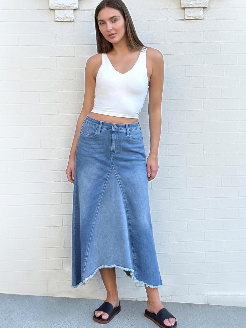 Wash Lab Selma Pieced Denim Maxi Skirt. Size 25